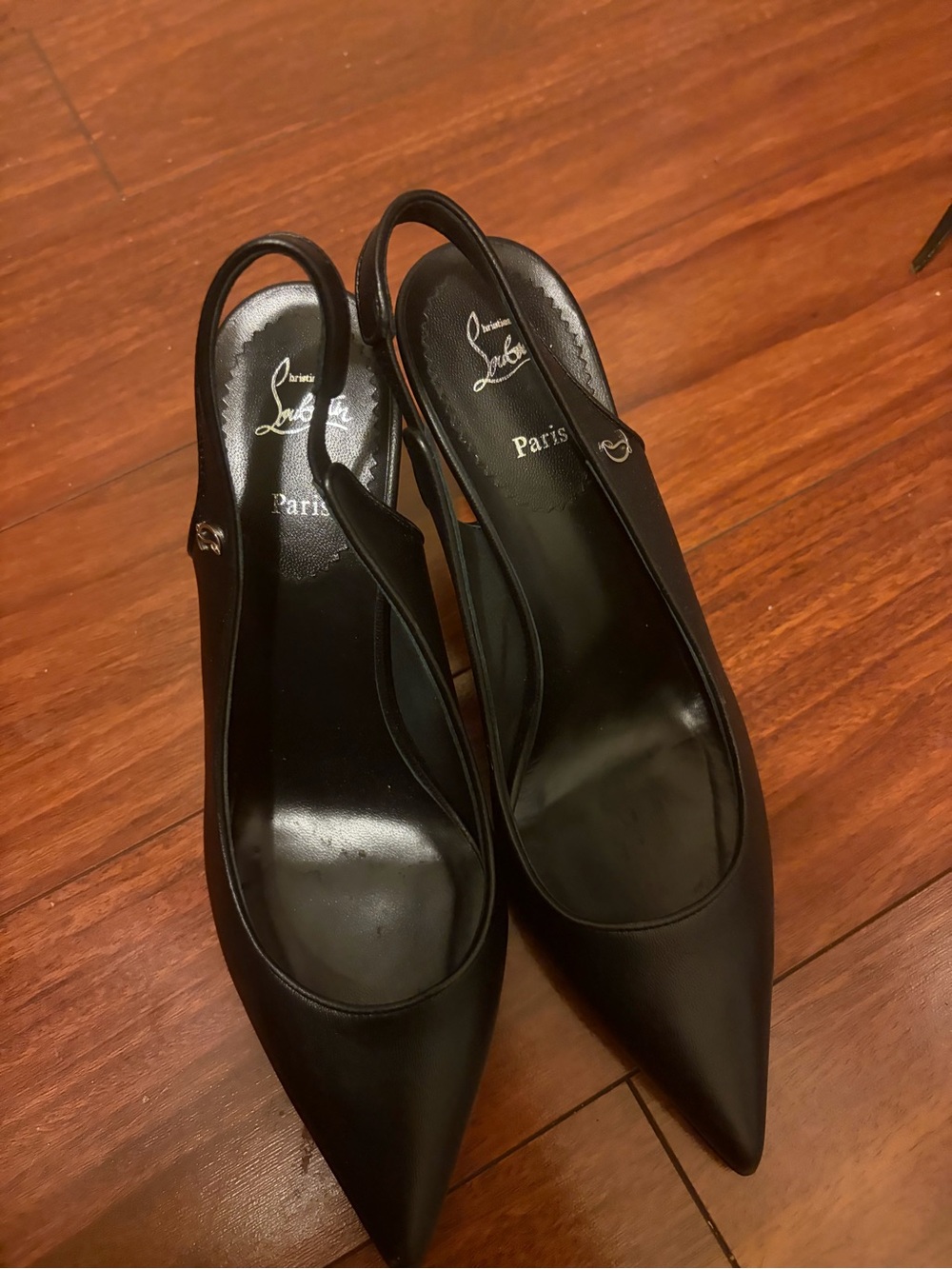 Christian Louboutin Black Pointed Slingback Flats - Sleek Leather